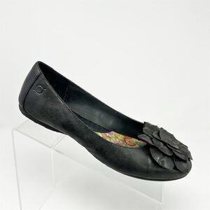 Born Peony Flower Ballet Flats Black Leather Slip On Casual Shoes Size 9